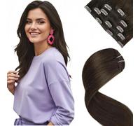 LaaVoo Extension Clip Capelli Veri, Castano Scuro, 50cm 80g, Capelli Umani, Setosi e Lucenti, per Look alla Moda, 5pcs Colore 2