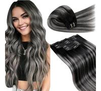 LaaVoo Extension Clip Capelli Veri, Nero Naturale con Silver, 55cm 150g 7pcs, Capelli Remy Naturali, Aspetto Naturale, per Capelli Fragili, Colore 1B-S-1B