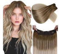 LaaVoo Extension Con Filo Invisibile Capelli Veri Balayage Biondo 50 cm Extension Capelli Veri Remy Filo Fascia Unica Marrone Chiaro a Biondo Cenere e Bionda Platino 100g #8/18/60