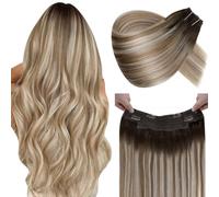 LaaVoo Extension Filo Invisibile Capelli Veri 45 cm Balayage Marrone Scuro a Marrone Chiaro e Biondo Extension Capelli Veri Remy Filo Invisibile 80g #3/8/24