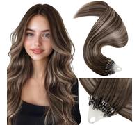 LaaVoo Extension Microring Capelli Veri Invisibili 40cm 50g | Balayage Marrone Cioccolato a Biondo Scuro, Remy Umani, Morbidi e Setosi, Sposa e Matrimonio, 50 ciocche Colore 4-18-4