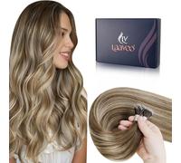 LaaVoo Extension Nano Ring Capelli Veri Balayage Marrone Scuro a Marrone Chiaro e Biondo Extension Capelli Veri Nano Lisci Remy Estensione Dei Capelli Nanoring Invisible 45cm 50g 50ciocche #3/8/24