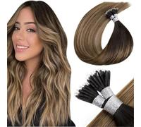LaaVoo Extension Nano Ring Capelli Veri Castano Scuro a Castano Medio Extension Capelli Veri Nano Remy Invisible Estensione Dei Capelli Nanoring 40cm 50g 50ciocche #2/6/12