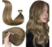 LaaVoo Extension Nano Ring Capelli Veri Marrone Ombre a Marrone Chiaro Extension Capelli Veri Nano Lisci Remy Estensione Dei Capelli Nanoring Invisible 45cm 50g 50ciocche #6/8/14