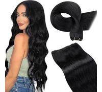 LaaVoo Extension per capelli naturali e neri, estensione veri capelli umani, tessitura nera profonda, 65 cm, 140 g Remy #1