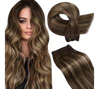 LaaVoo Extension Tessitura Capelli Veri 45cm 100g Balayage Marrone Scuro Mix Biondo Caramello Extension Capelli Veri Tessitura Umani Lisci Remy #4/27/4