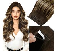LaaVoo Genius PU Trama Extension Capelli Veri Biadesivo Balayage Marrone Cioccolato a Caramello e Biondo 55cm 120g 4pcs, Capelli Remy Lisci, Volume Extra, per Serate Eleganti e Matrimonio #4-4-27