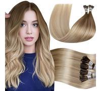 LaaVoo Itip Extension Capelli Veri Balayage Marrone Chiaro a Biondo Cenere e Bionda Platino I Tip Extension Capelli Umani Reali Extension I Tip Capelli Veri Remy Lisci 45cm 50g 50s #8/18/60