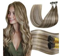 LaaVoo Itip Extension Capelli Veri Balayage Marrone Chiaro Con Biondo Platino a Marrone Chiaro I Tip Extension Capelli Umani Reali Extension I Tip Capelli Veri Remy Lisci 45cm 50g 50s #8/60/8