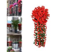 Laaway Vivid Artificial Hanging Orchid Bunch, Fake Hanging Plants Colorful Orchid Flower Bouquet, Artificial Violet Flower Wall Wisteria Basket Hanging Garland for Indoor Outdoor(Color:Red,Size:1 PCS)
