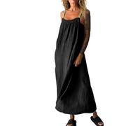 Laaway Women's Simple Cotton Linen Sling Dress, Sleeveless Simple Solid Plus Size Dress, Loose Beach Pockets Sundress