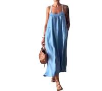 Laaway Women's Simple Cotton Linen Sling Dress, Sleeveless Simple Solid Plus Size Dress, Loose Beach Pockets Sundress