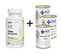 LAB-V Controllo del pH dell'urina - Supporto per cani e gatti con calcoli di struvite 45 capsule + ENZO VET Urinary per le malattie del tratto urinario con pollo per cani 3x400g