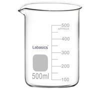 Labasics Bicchiere di Vetro, 1 Confezione, Bicchiere di Vetro Borosilicato a Forma Bassa Graduato Griffin con Beccuccio Versatore, 500 ml, Resistenza ad Alta Temperatura, Uso in Laboratorio