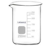 Labasics Bicchiere di Vetro, 1 Confezione, Bicchiere di Vetro Borosilicato a Forma Bassa Graduato Griffin con Beccuccio Versatore, 250 ml, Resistenza ad Alta Temperatura, Uso in Laboratorio