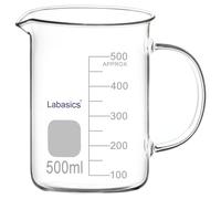 Labasics Bicchiere di Vetro, G3.3 Bicchiere Graduato in Vetro Borosilicato da Laboratorio Bicchiere di Misura Trasparente Bicchiere di Forma Bassa Griffin con Manico e Beccuccio, 500 ml