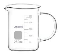 Labasics Bicchiere di Vetro, G3.3 Bicchiere Graduato in Vetro Borosilicato da Laboratorio Bicchiere di Misura Trasparente Bicchiere di Forma Bassa Griffin con Manico e Beccuccio, 250 ml