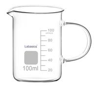 Labasics Bicchiere di Vetro, G3.3 Bicchiere Graduato in Vetro Borosilicato da Laboratorio Bicchiere di Misura Trasparente Bicchiere di Forma Bassa Griffin con Manico e Beccuccio, 100 ml