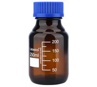 Labasics Bottiglie di Stoccaggio per Reagenti, 1 Confezione di Bottiglie Tonde Graduate in Vetro Ambrato con Tappo a Vite Blu per Stoccaggio Reagenti da Laboratorio, 250 ml