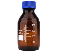 Labasics Bottiglie di Stoccaggio per Reagenti, 1 Confezione di Bottiglie Tonde Graduate in Vetro Ambrato con Tappo a Vite Blu per Stoccaggio Reagenti da Laboratorio, 500 ml