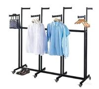 Labasuan Appendiabiti in metallo autoportante con ruote, robusto espositore per negozi, con 8 bracci, altezza regolabile da 119 cm a 160 cm, appendiabiti portatile, nero