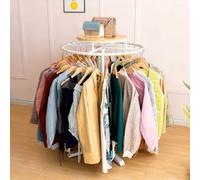 Labasuan Appendiabiti rotondo girevole a 360°, espositore per abiti con piano superiore in legno, ripiano multiuso in metallo a doppio vano da terra(White)