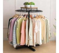 Labasuan Appendiabiti rotondo girevole a 360°, espositore per abiti con piano superiore in legno, ripiano multiuso in metallo a doppio vano da terra(Black)