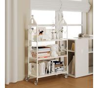 Labasuan Carrelli porta libri in metallo con ruote girevoli a 360°, carrello creativo per biblioteca, ripiani inclinati a W, libreria in ferro per riporre opere d'arte(Black,3 layers)