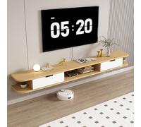 Labasuan Mobile TV sospeso moderno da 162,9 cm, mensole da parete in legno con cassetti e ripiano aperto, mensola salvaspazio sotto la TV, per camera da letto e soggiorno(Natural Wood)