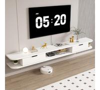 Labasuan Mobile TV sospeso moderno da 162,9 cm, mensole da parete in legno con cassetti e ripiano aperto, mensola salvaspazio sotto la TV, per camera da letto e soggiorno(Pure White)
