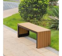 Labasuan Panchina da esterno in legno per 2 persone, panchina da giardino senza schienale resistente alle intemperie con legno composito e telaio in acciaio, seduta per parco/patio fissabile