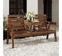 Labasuan Panchina da giardino a 2 posti con tavolino centrale, seduta a doghe in legno per esterni, con schienale e braccioli, resistente alle intemperie per balcone/terrazza/parco(Brown)