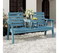 Labasuan Panchina da giardino a 2 posti con tavolino centrale, seduta a doghe in legno per esterni, con schienale e braccioli, resistente alle intemperie per balcone/terrazza/parco(Blue)