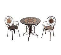 Labasuan Set da bistrot a mosaico da 3 pezzi, mobili con piastrelle a mosaico, tavolo e sedie a 2 posti con piano rotondo e design in rete di ferro, per giardino, patio, balcone(Red Bronze)