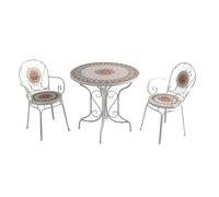 Labasuan Set da bistrot a mosaico da 3 pezzi, mobili con piastrelle a mosaico, tavolo e sedie a 2 posti con piano rotondo e design in rete di ferro, per giardino, patio, balcone(White)