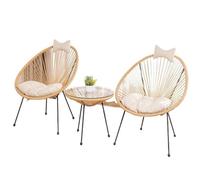 Labasuan Set di 3 sedie da esterno Acapulco, set da bistrot per conversazione in giardino, moderno set di mobili da giardino in rattan PE intrecciato con seduta morbida e poggiatesta