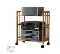 Labasuan Supporto multimediale AV alto 76 cm, mobile a 2 livelli con ruote universali bloccabili, scaffale portaoggetti aperto regolabile in altezza con 4 ganci, per soggiorno(Natural,60CM)