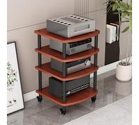 Labasuan Supporto multimediale AV con ruote, rack audio home theater a 4 ripiani, mobile per giradischi CD, design modulare, per console di gioco/soundbar/lettori CD(Teak)