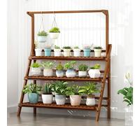 Labasuan Supporto per Piante a Scala a 3 Livelli in bambù con Asta Appendiabiti, scaffale espositivo per Piante, portafiori Pieghevole, per Angolo del Soggiorno, Patio, Giardino, Balcone(100cm)