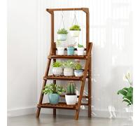 Labasuan Supporto per Piante a Scala a 3 Livelli in bambù con Asta Appendiabiti, scaffale espositivo per Piante, portafiori Pieghevole, per Angolo del Soggiorno, Patio, Giardino, Balcone(50cm)