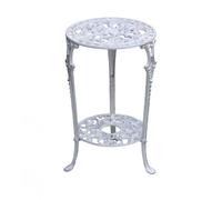 Labasuan Supporto per piante in ghisa resistente, portavasi a 2 ripiani per patio, tavolino portatile per tutte le stagioni, portavasi in metallo per interni ed esterni(White)