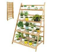 Labasuan Supporto per Piante Pieghevole in bambù a Forma di Scala, Porta vasi Multiplo, scaffale per Piante grasse, mensola angolare salvaspazio per Giardino, Balcone e Interni(4th Floor,80cm)
