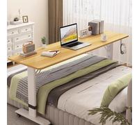 Labasuan Tavolino da letto trasversale, stabile e robusto, scrivania mobile per laptop, scrivania da letto con ruote, scrivania in legno massello regolabile in altezza per uso domestico(70.8in)