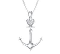 LABBAO Collana da donna con ciondolo a forma di ancora, in argento Sterling 925, con ciondolo a forma di ancora con diamante Lab-Grown