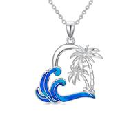 LABBAO Collana da donna con palme di diamante - argento sterling 925 con ciondolo a forma di palma con motivo ondulato, decorazione estiva da spiaggia con diamanti allevati da laboratorio, regalo di