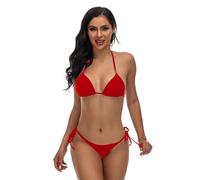 Labbe 2 Pezzi Costume da Bagno Donna Chic Regolabile Ties-up Triangolo Bikini Top Costumi Donna Due Pezzi Vita Bassa Bikini Fondo da Spiaggia(Rosso)