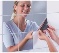 Labbe Set di 10 adesivi per specchio decorativo, specchio quadrato, argento rimovibile, mosaico decorativo, 25 x 25 cm, 3D, decorazione