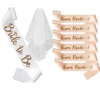 Labbe Set di 8 veli per Addio al Nubilato, Accessori da Donna, Decorazione con 1 Velo Bianco da Sposa, 1 Fascia Bianca e 6 Fasce Team Bride in Oro Rosa