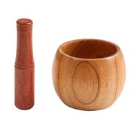 l'abbigliamento, 1 set di mortaio for aglio, macina in legno, rotondo, liscio, lucidato a mano, set di pestelli for macinare erbe, spezie, cereali, pepe(Large)