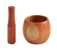 l'abbigliamento, 1 set di mortaio for aglio, macina in legno, rotondo, liscio, lucidato a mano, set di pestelli for macinare erbe, spezie, cereali, pepe(Medium)